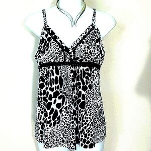 Tank top Sleeveless Blouse Leapord animal print black white stretch Indie Sleeze